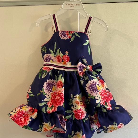 TAHARI GIRL Navy Floral Dress